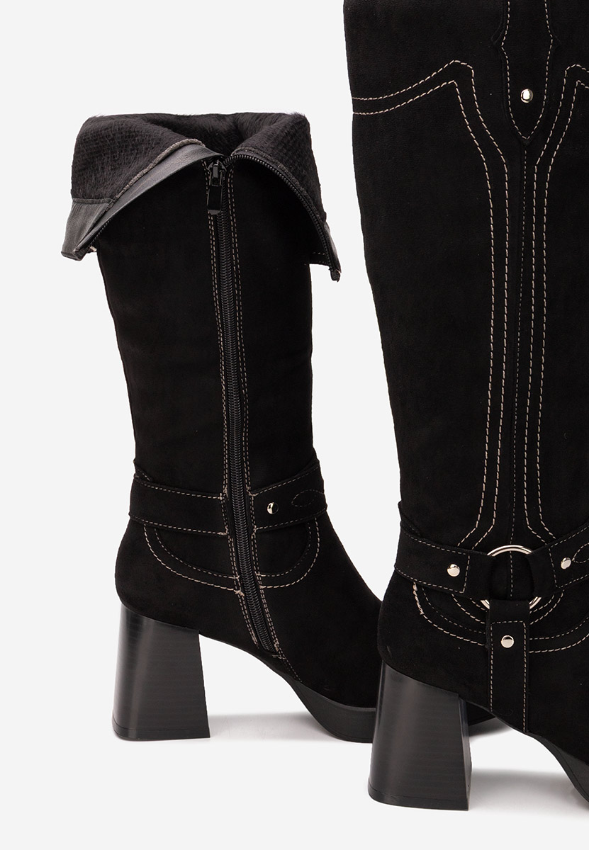 Lionia fekete hosszú szárú magassarkú csizma 