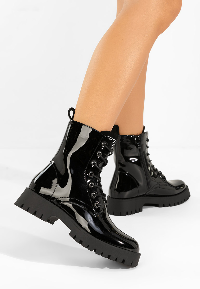 Claudine fekete női lakk bakancs 