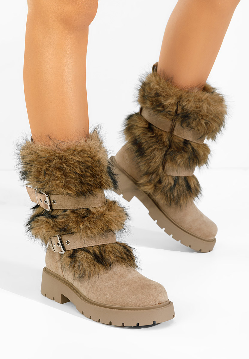 Nelisia khaki meleg női csizma 