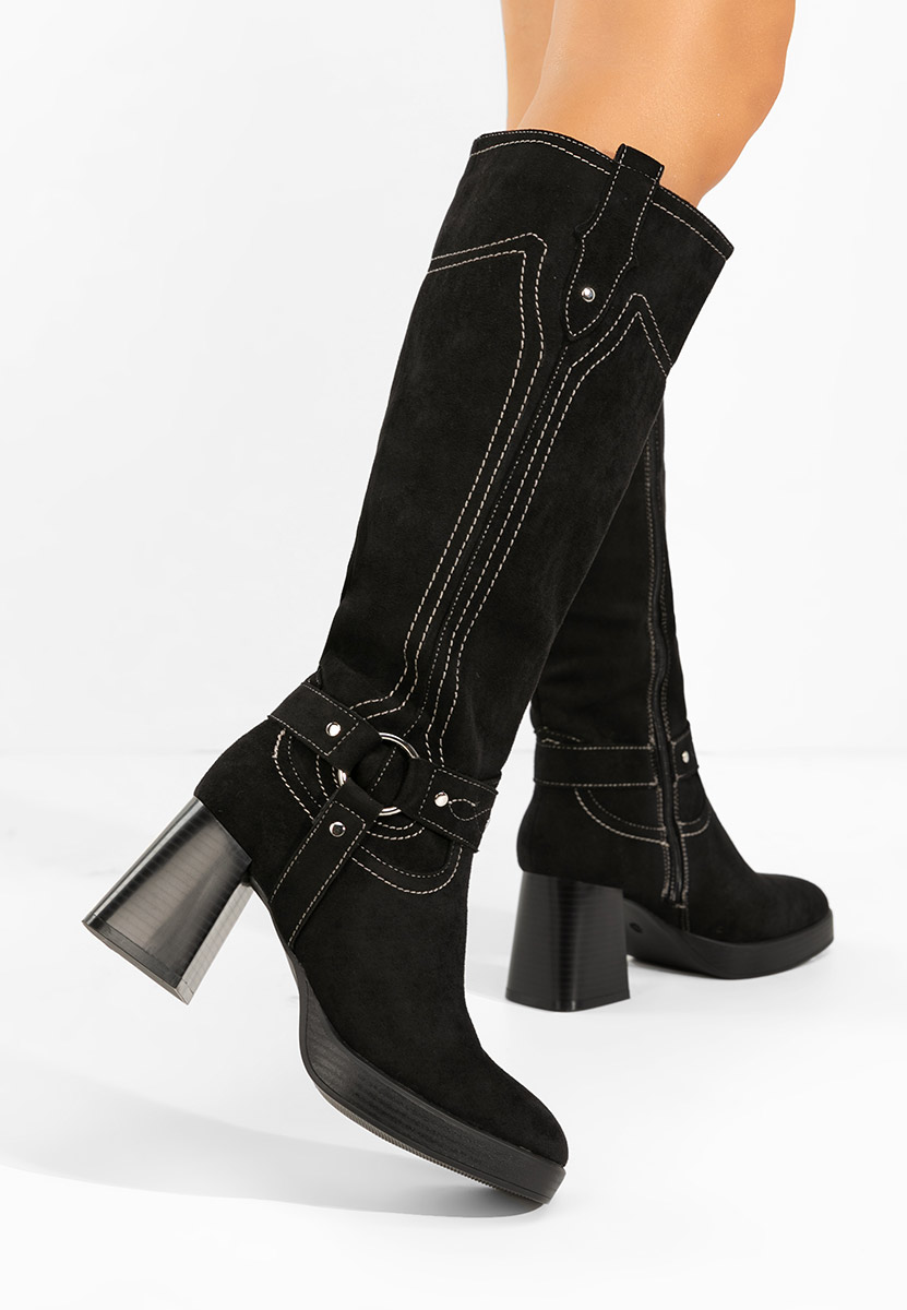 Lionia fekete hosszú szárú magassarkú csizma 