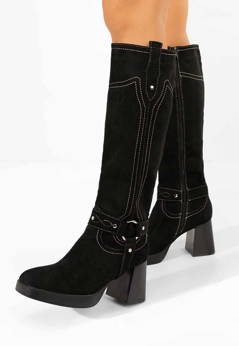 Lionia fekete hosszú szárú magassarkú csizma 