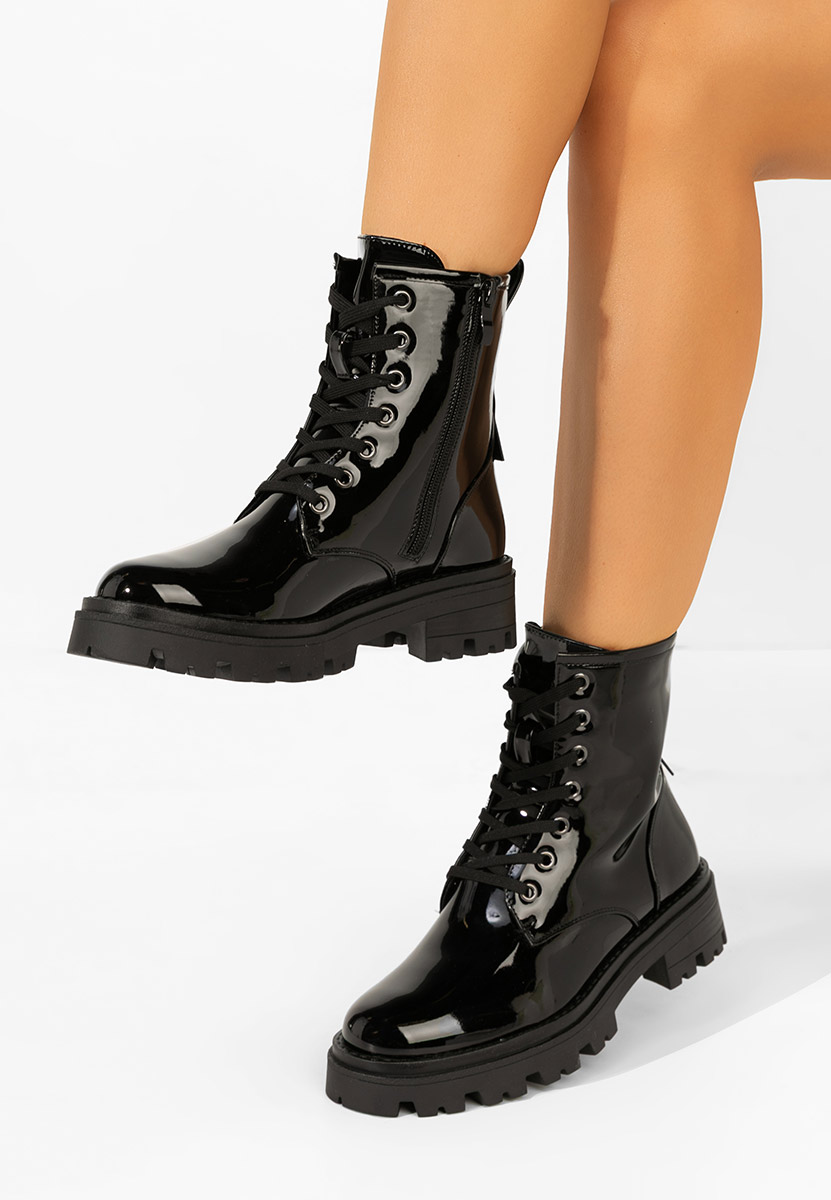 Maxine fekete női lakk bakancs 