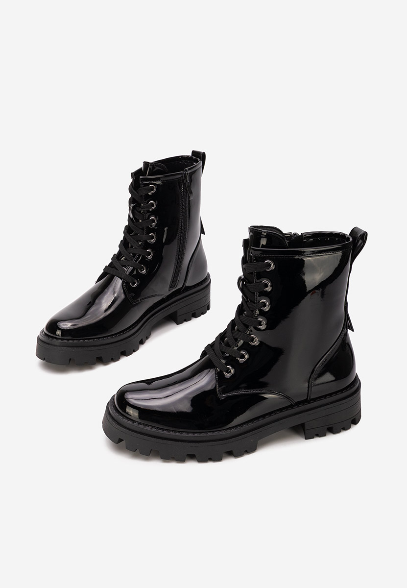 Maxine fekete női lakk bakancs 