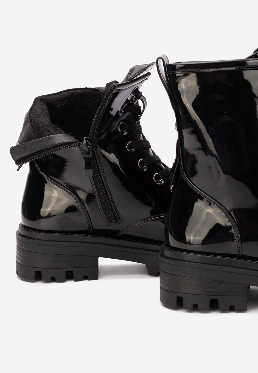 Maxine fekete női lakk bakancs 