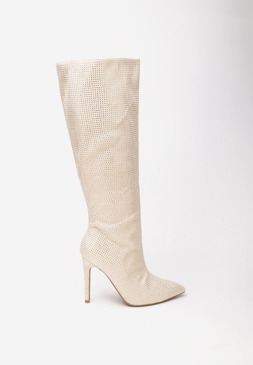 Minodora bézs tűsarkú csizma