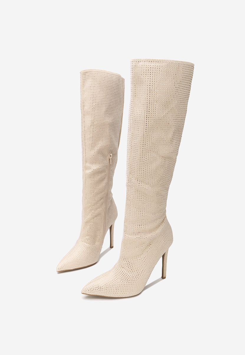 Minodora bézs tűsarkú csizma