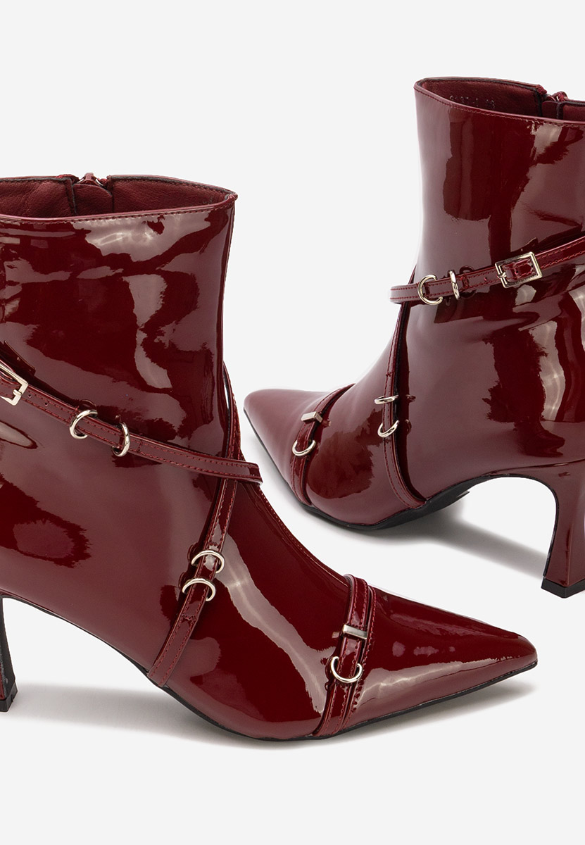 Marcelia borvörös tűsarkú bokacsizma