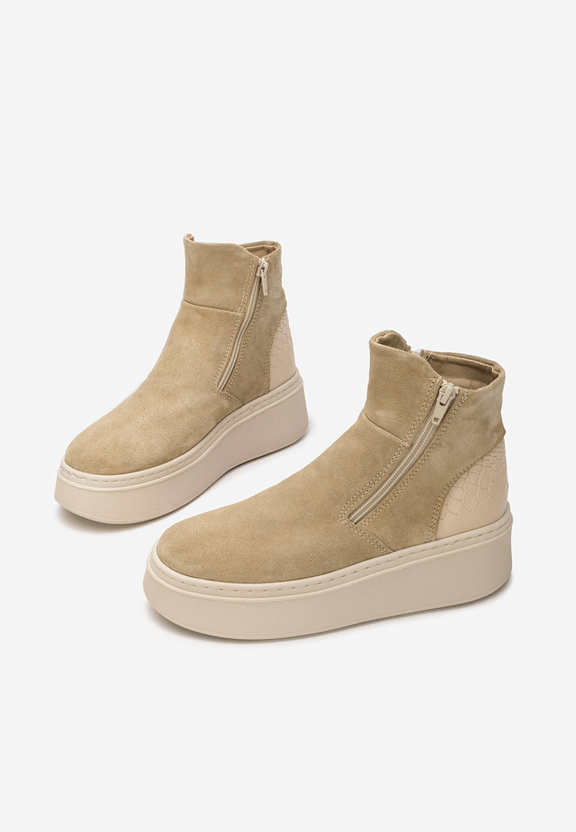 Andiora bézs női bőr bokacsizma