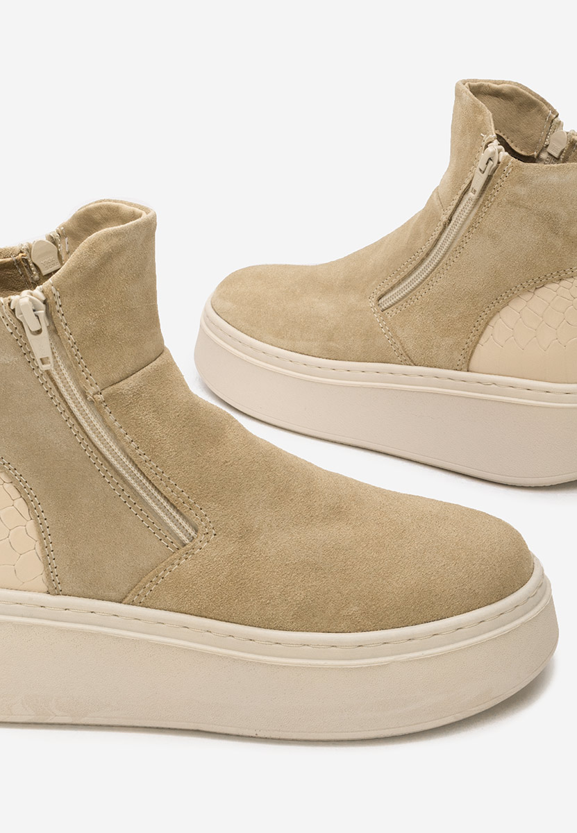 Andiora bézs női bőr bokacsizma