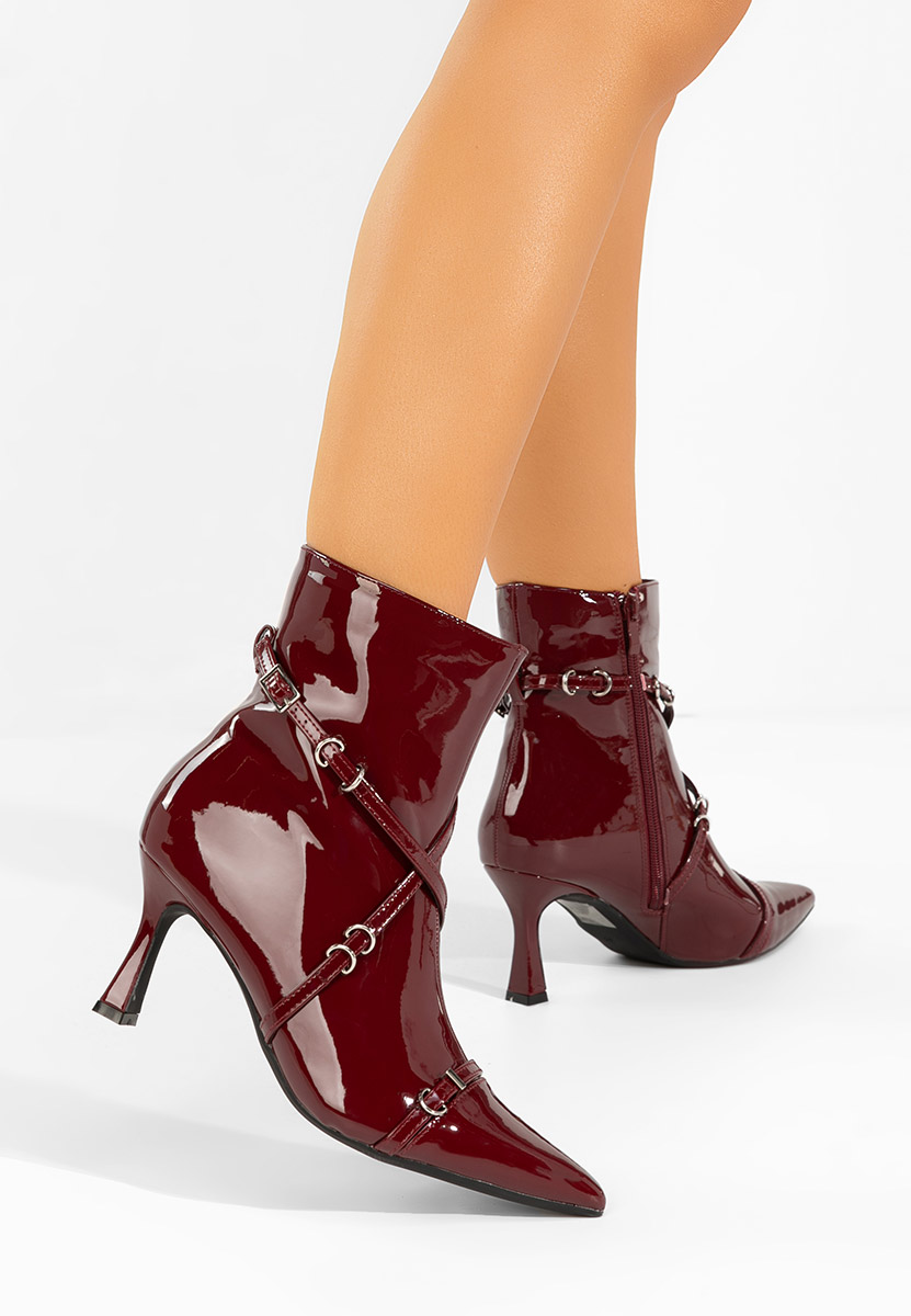 Marcelia borvörös tűsarkú bokacsizma