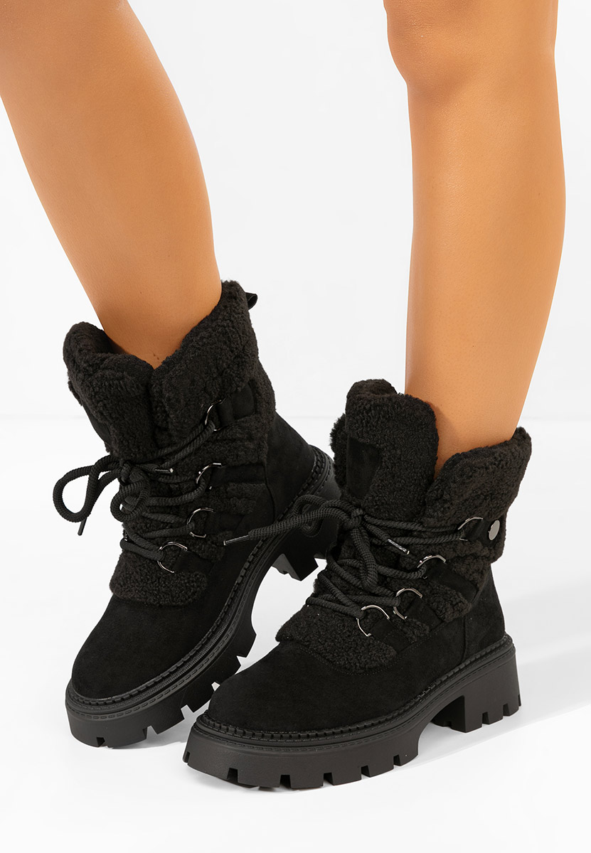 Kalindra fekete női téli bokacsizma