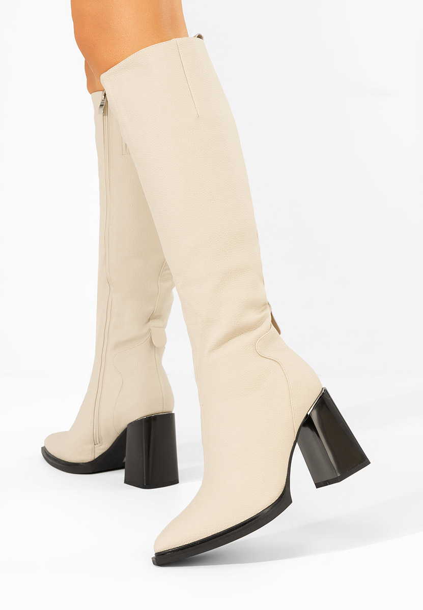 Ricardia bézs magassarkú csizma