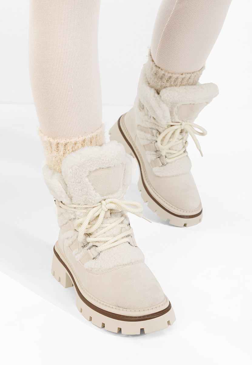 Kalindra bézs női téli bokacsizma