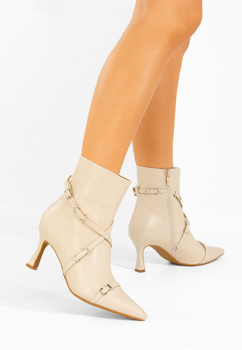 Marcelia v2 bézs tűsarkú bokacsizma