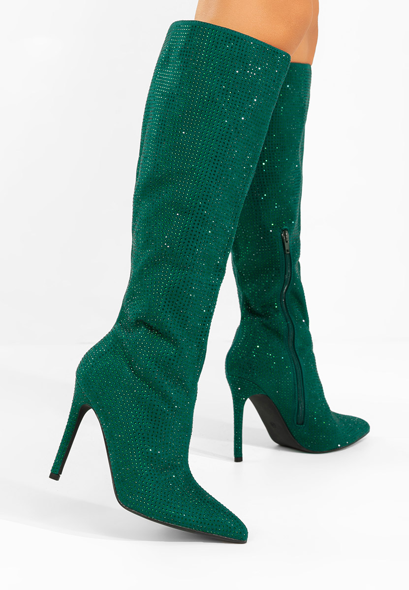 Minodora zöld tűsarkú csizma