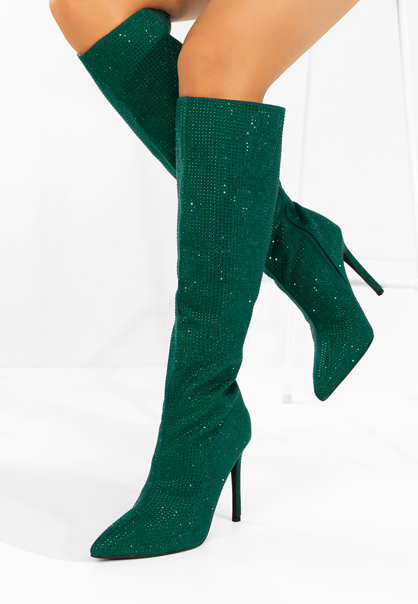 Minodora zöld tűsarkú csizma