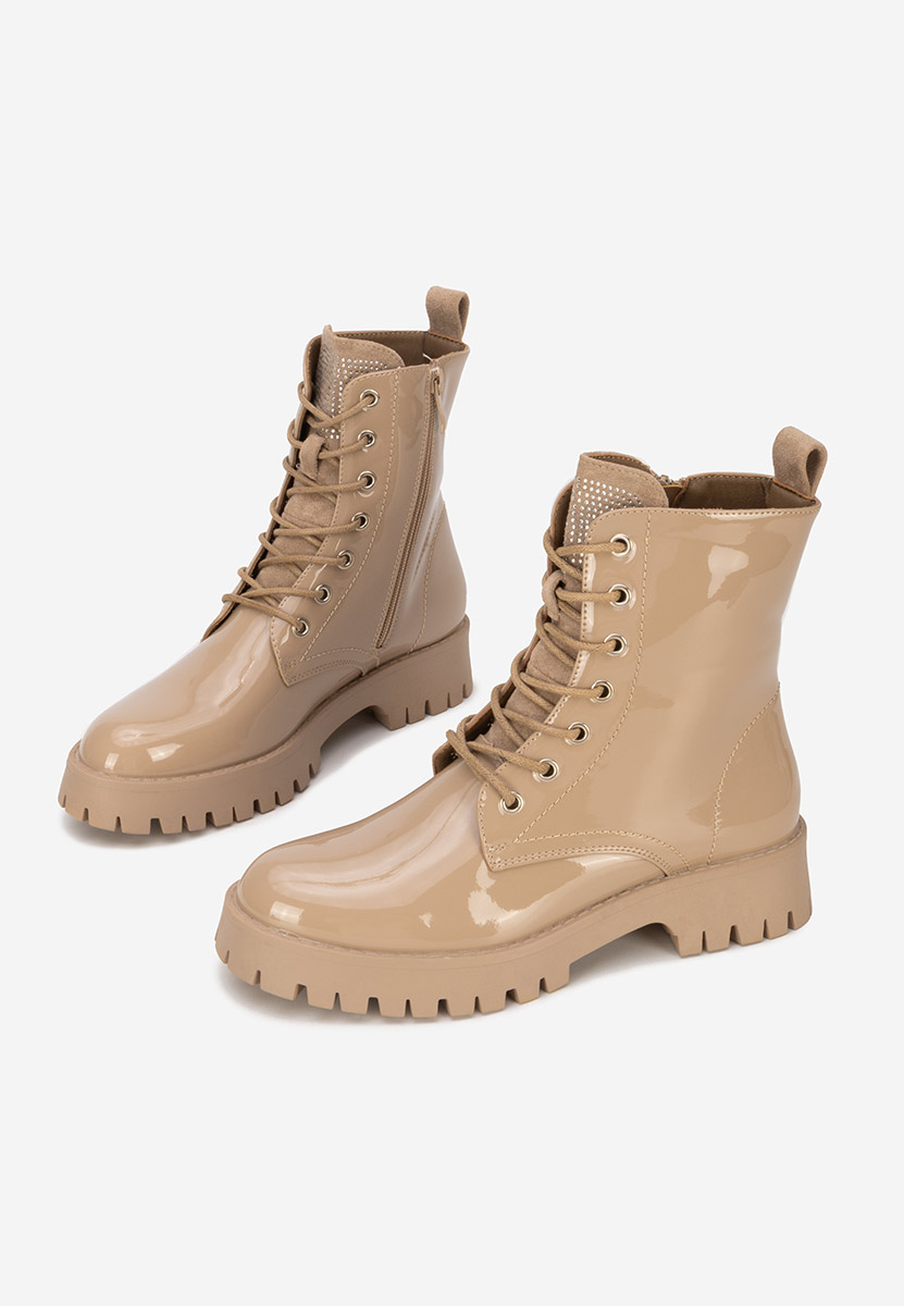 Claudine khaki női lakk bakancs 