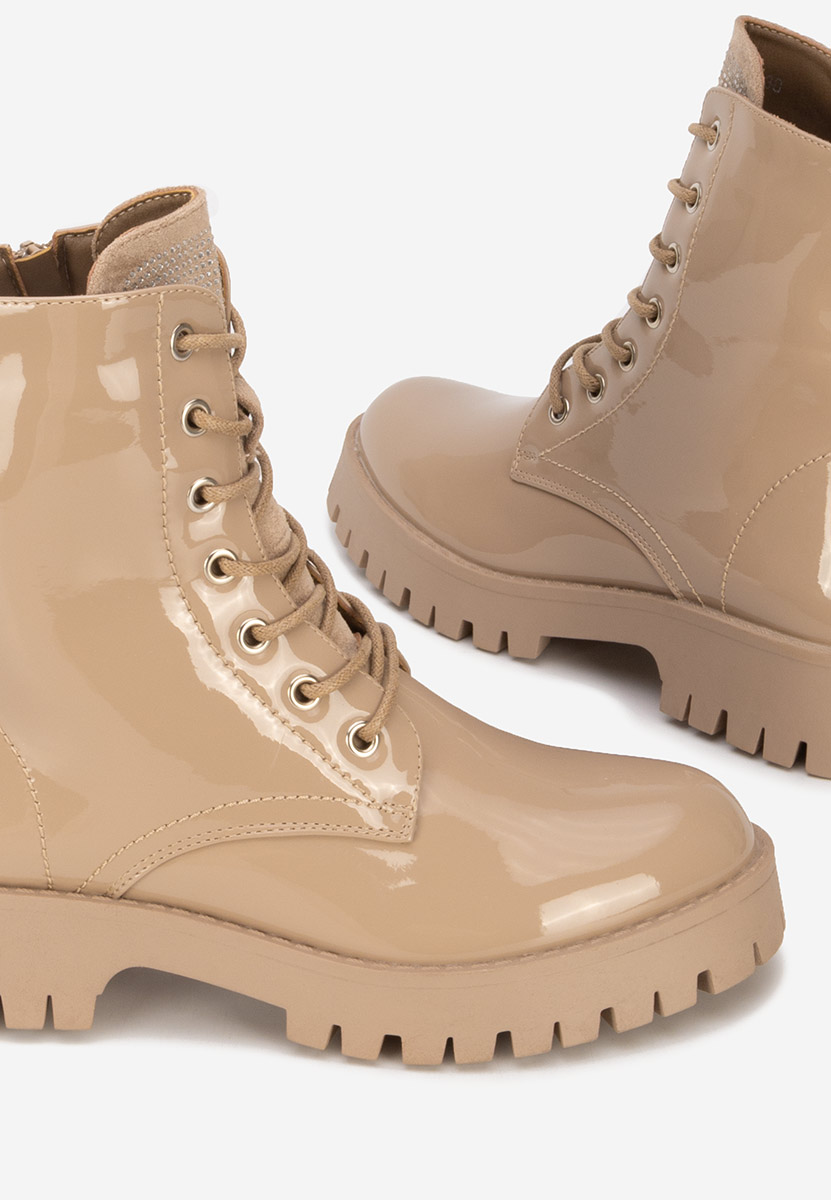 Claudine khaki női lakk bakancs 