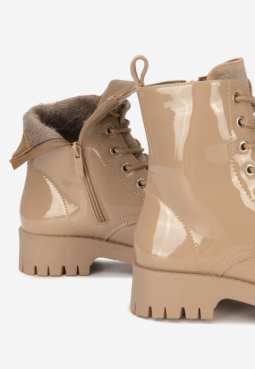 Claudine khaki női lakk bakancs 