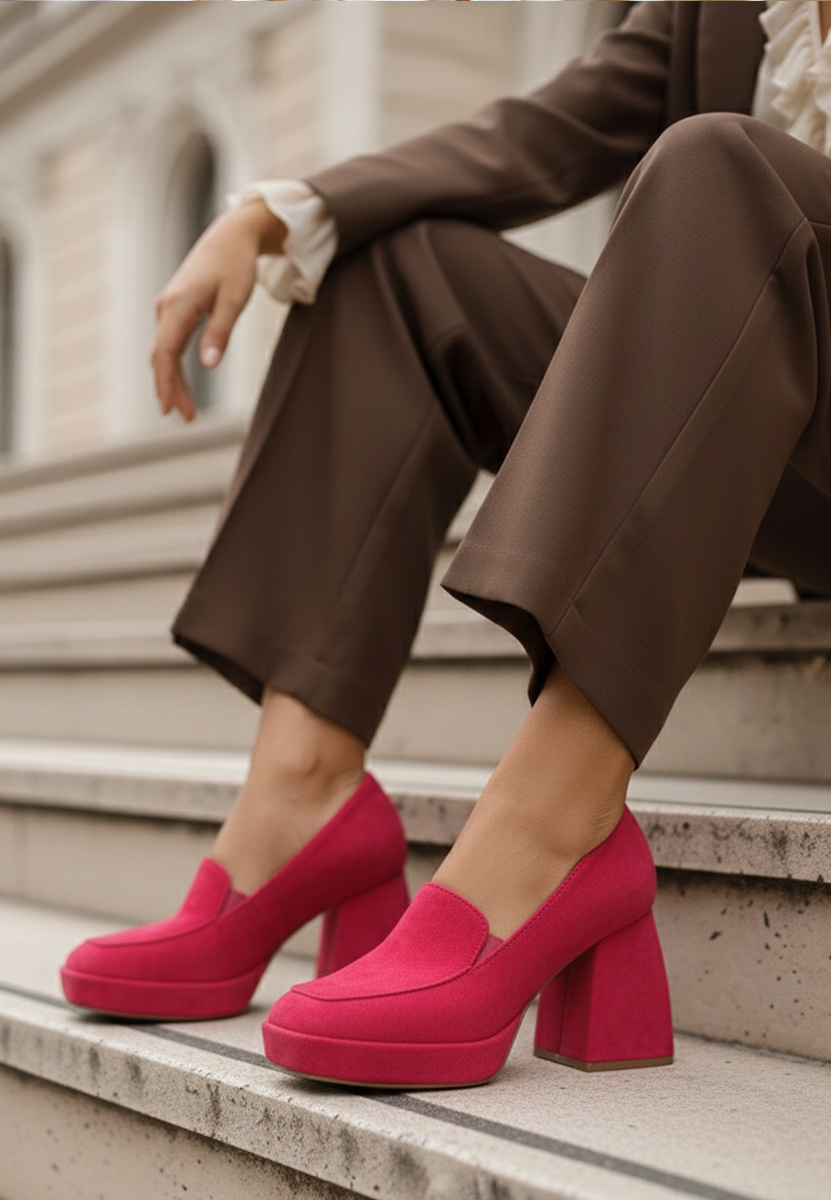 Hoya rózsaszín vastag sarkú magassarkú 