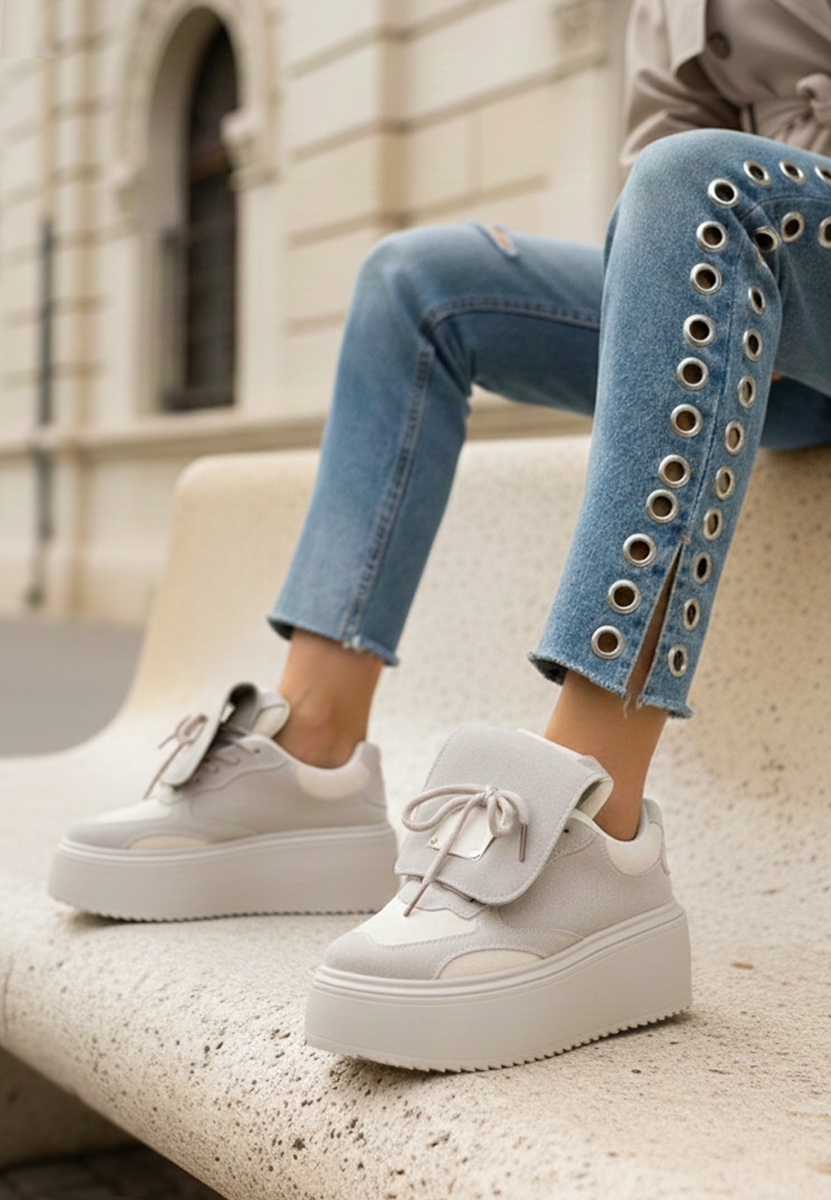 Oliveia bézs telitalpú platform sneaker