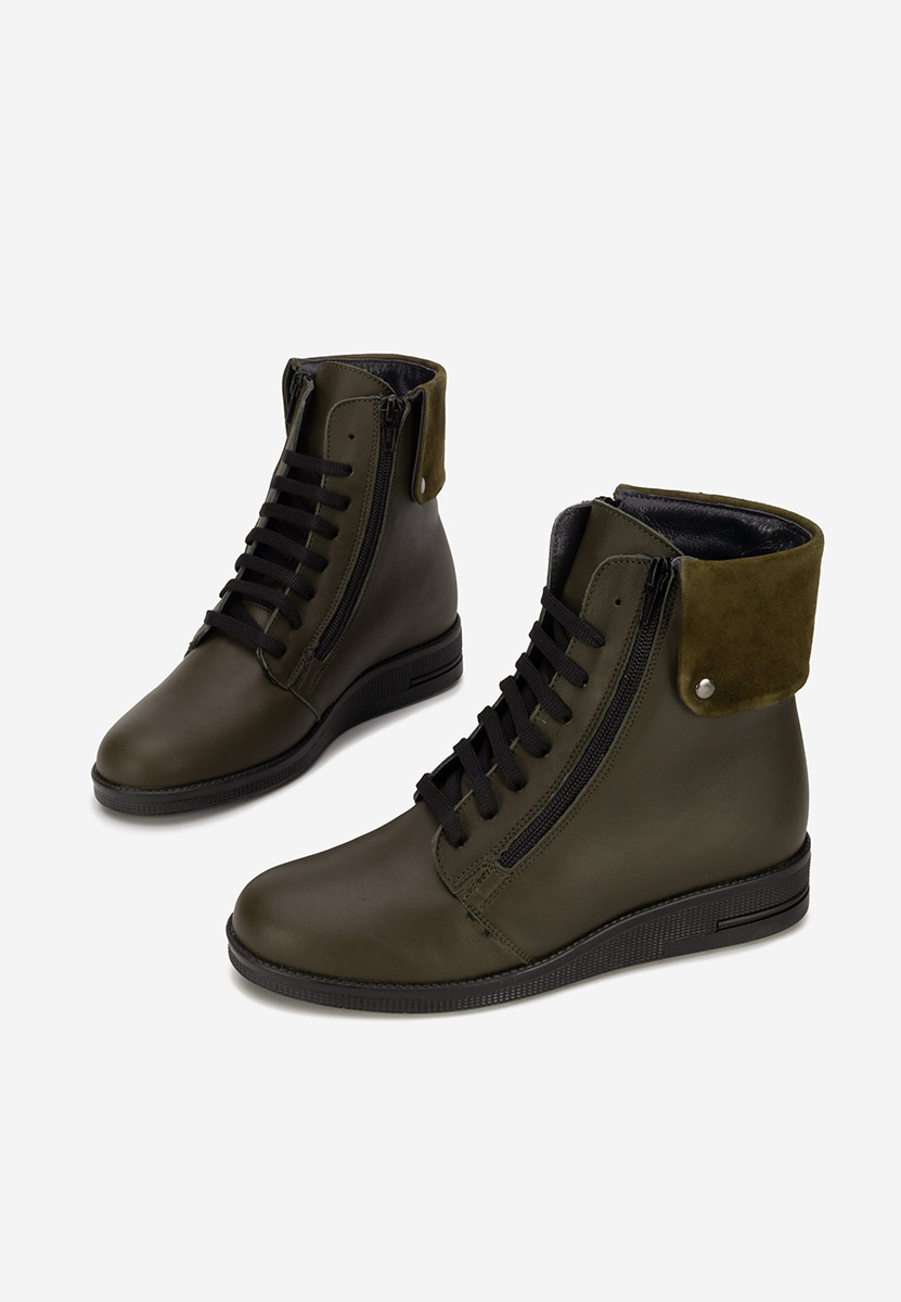 Monserrate khaki női bőr bokacsizma