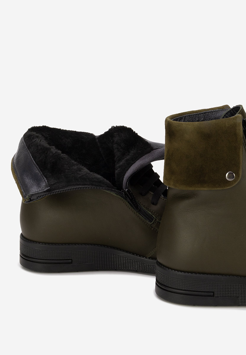 Monserrate khaki női bőr bokacsizma