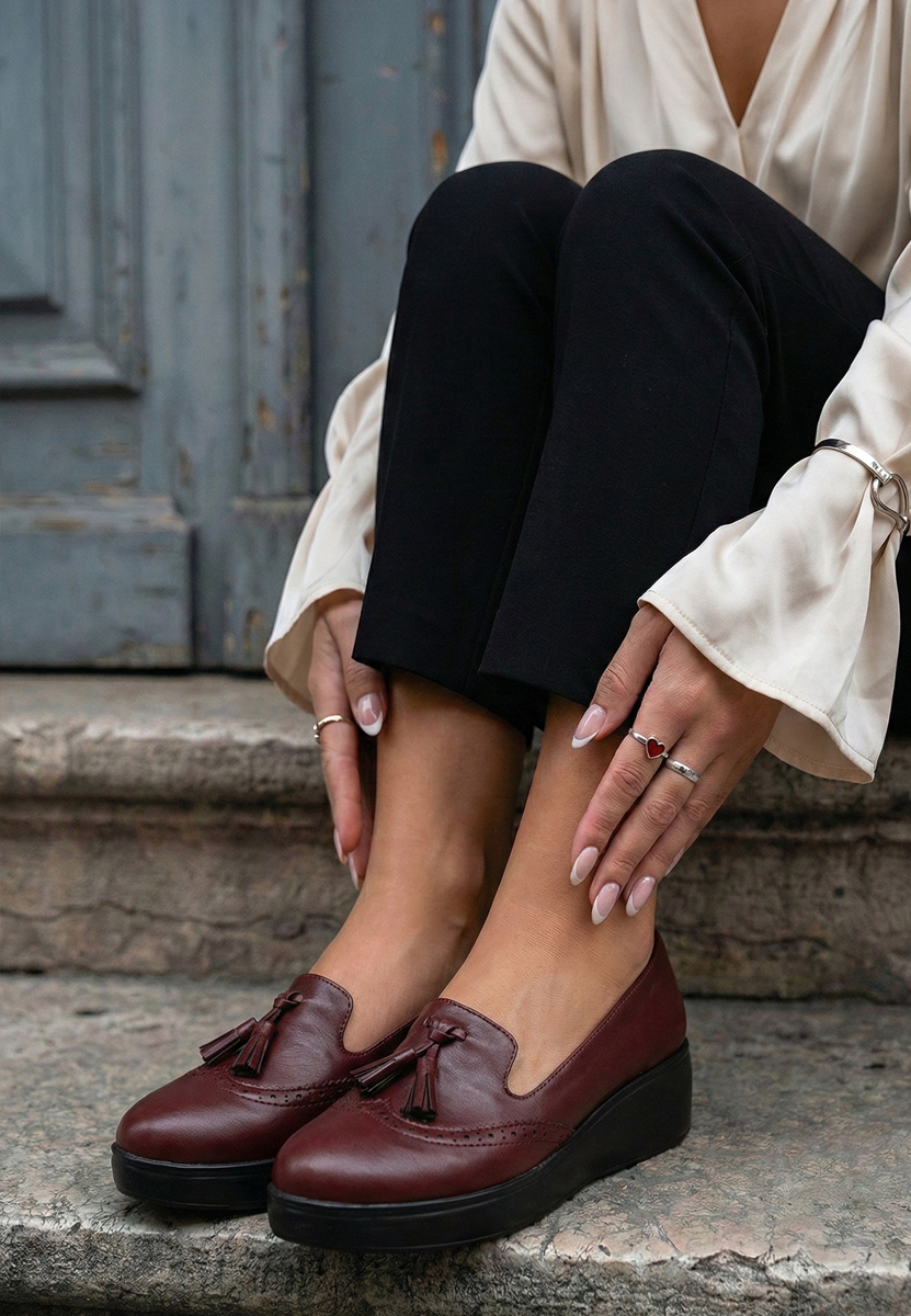 Olbia borvörös platform félcipő