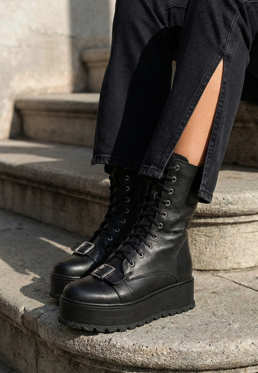 Sorelia fekete női bőr bokacsizma