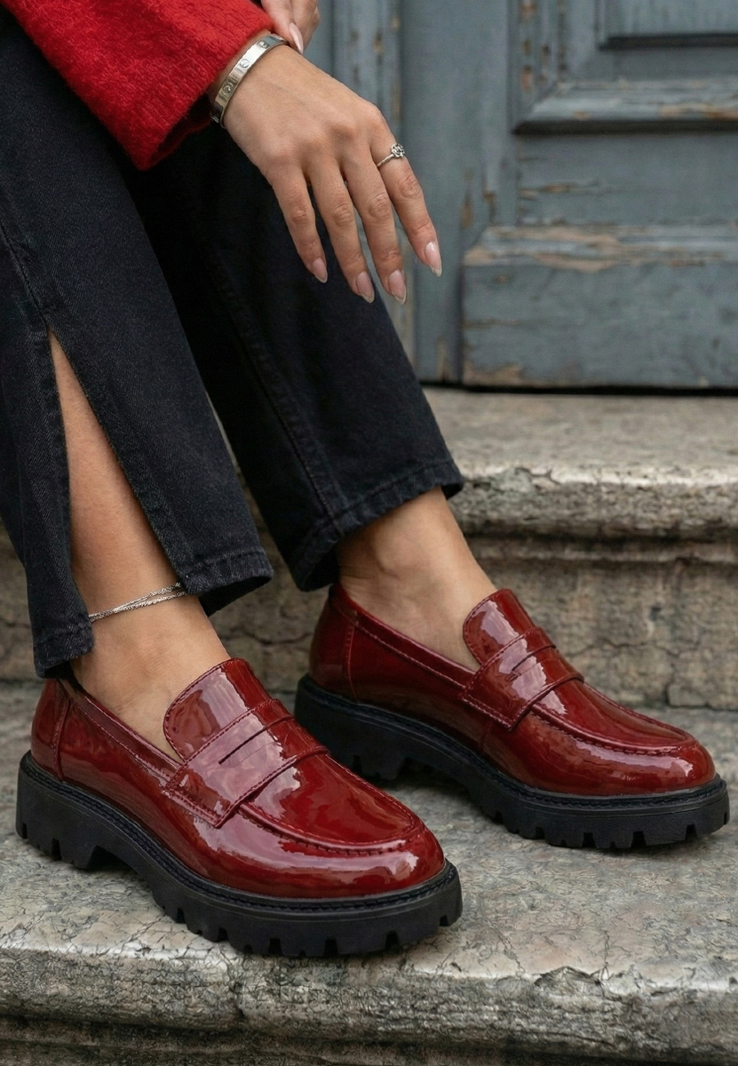 Zampa borvörös női telitalpú mokaszín