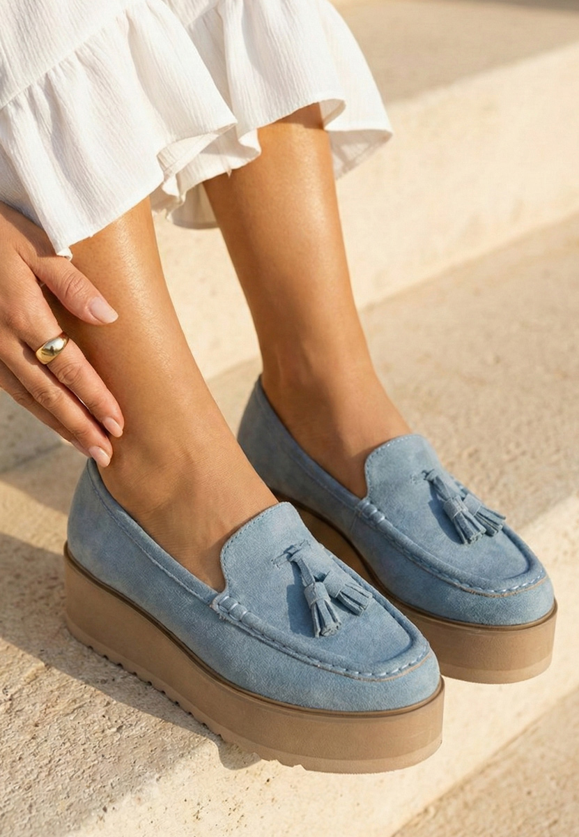 Leondra kék telitalpú platform mokaszín