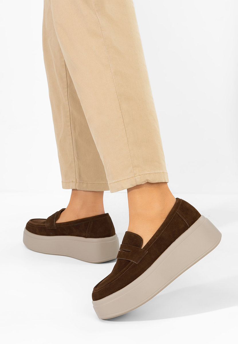 Herminia barna telitalpú platform mokaszin