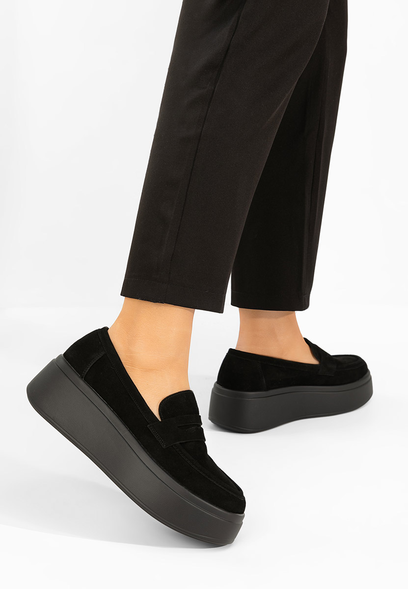 Herminia fekete telitalpú platform mokaszin