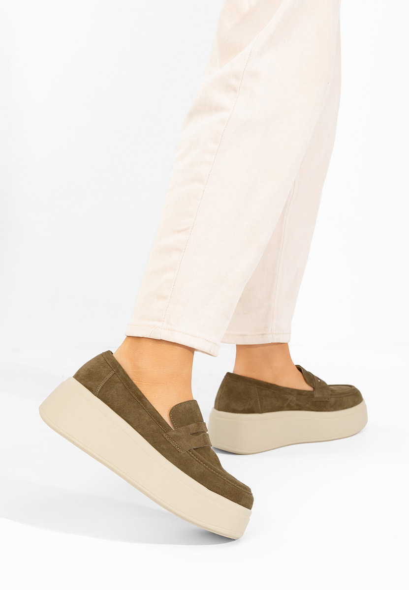 Herminia zöld telitalpú platform mokaszin