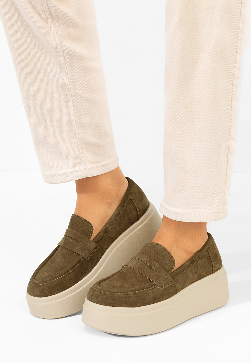 Herminia zöld telitalpú platform mokaszin