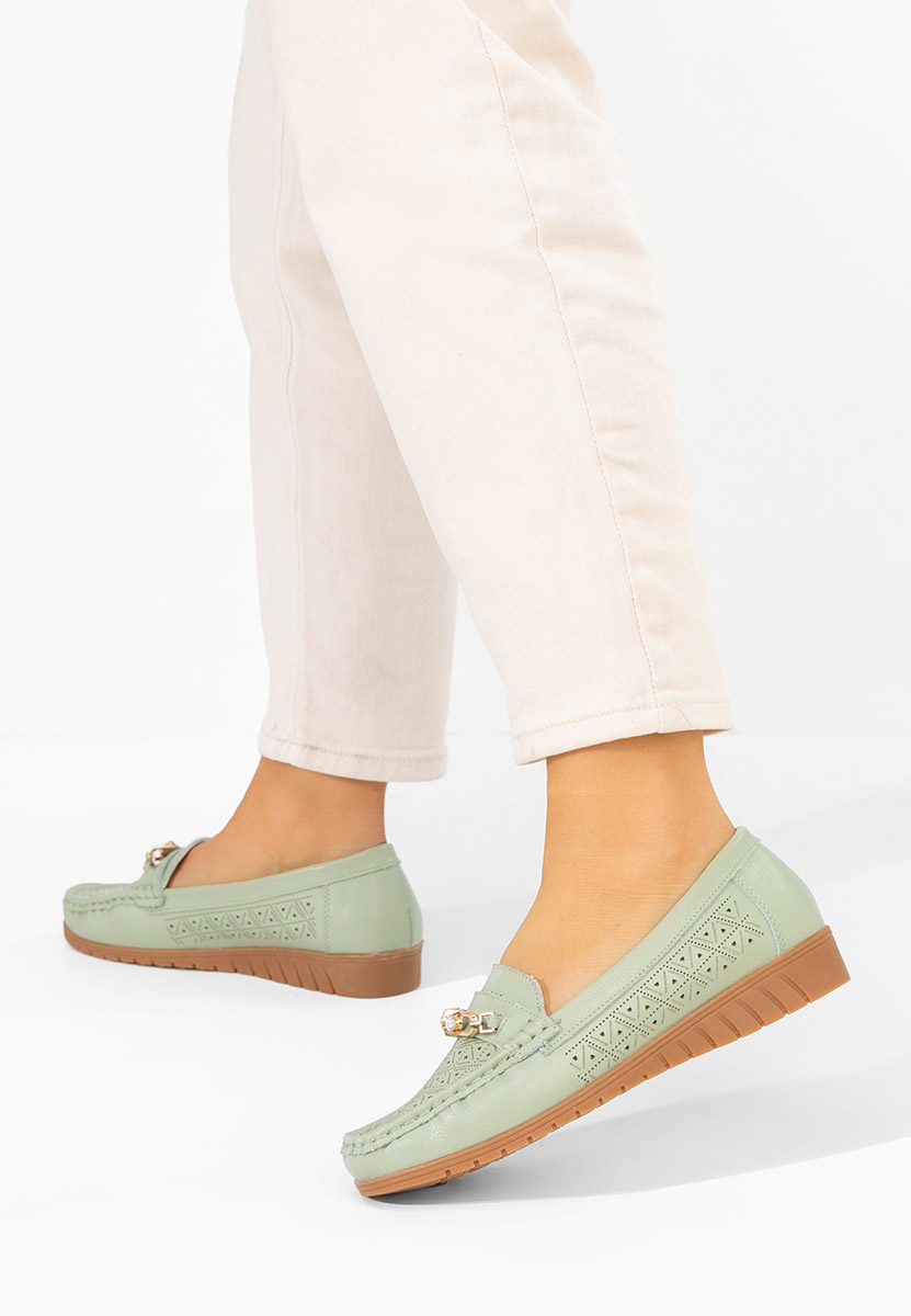 Giona zöld bőr mokaszin női