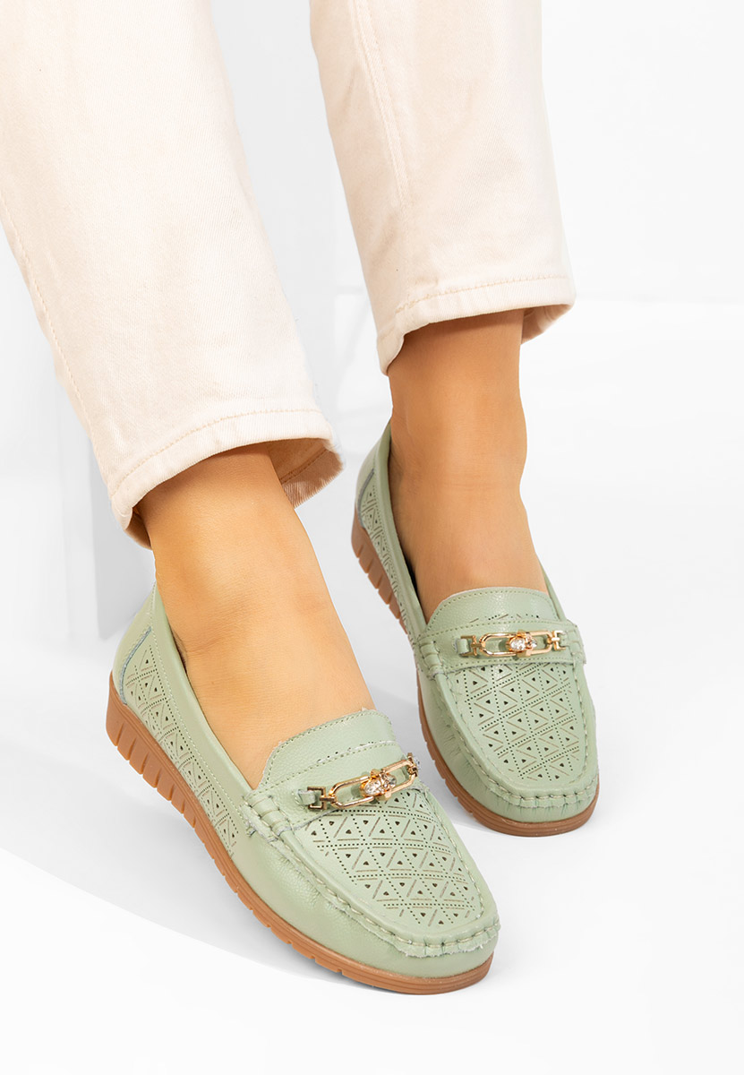 Giona zöld bőr mokaszin női