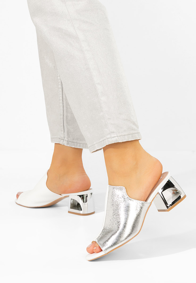 Floriana v2 fehér magassarkú papucs