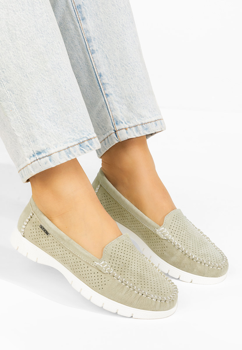 Irsaia zöld bőr mokaszin női