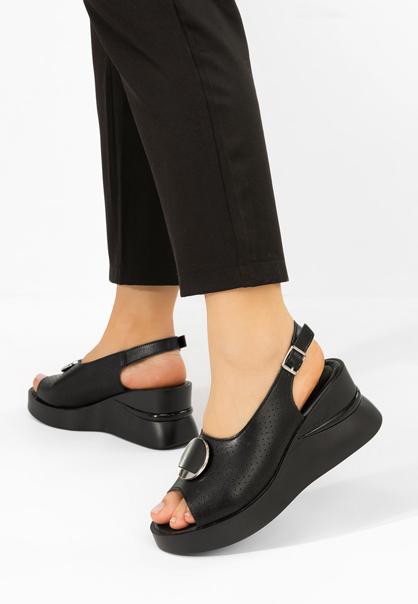 Zinalia fekete bőr platform szandál