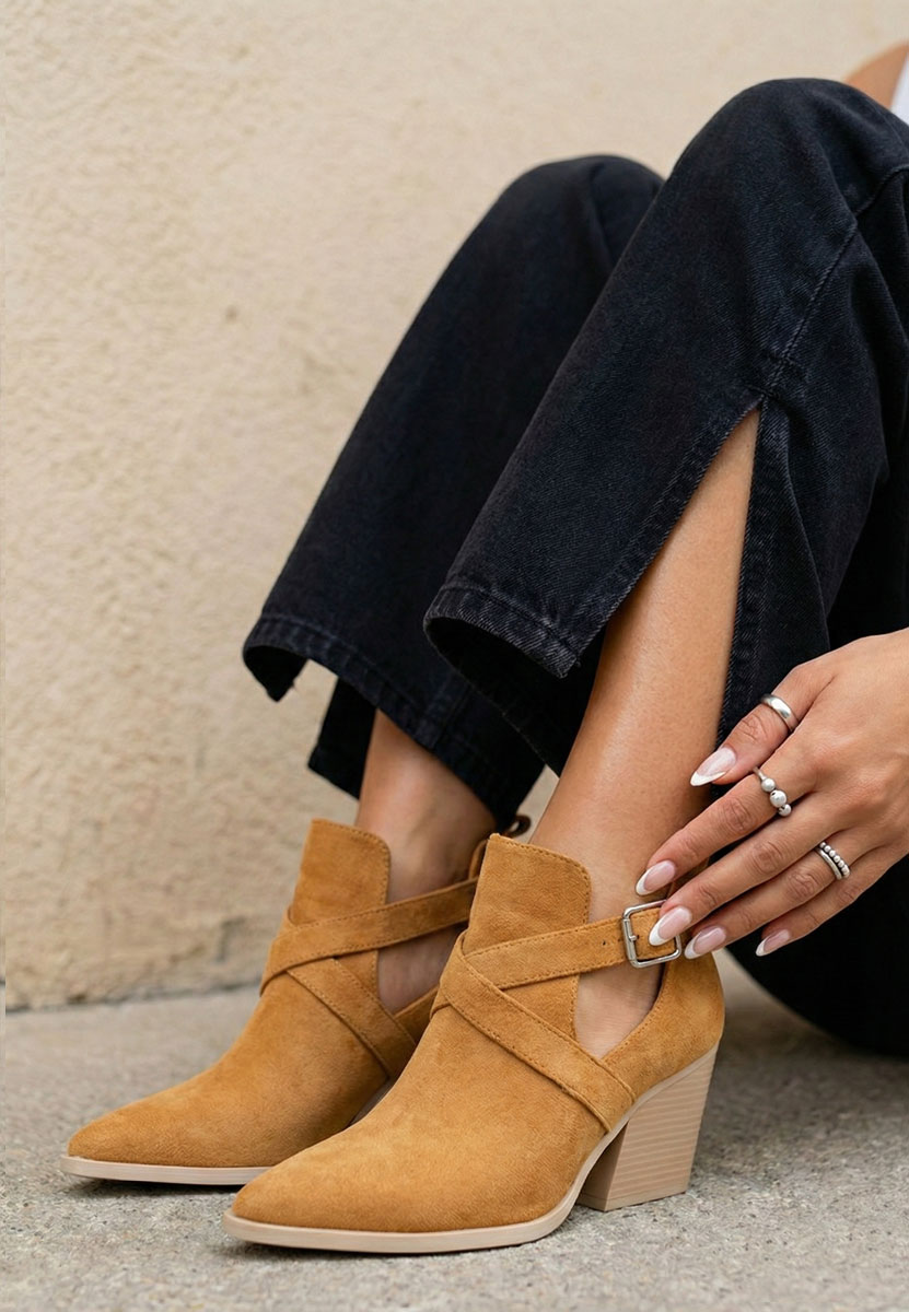 Rayana camel rövidszárú magassarkú bokacsizma