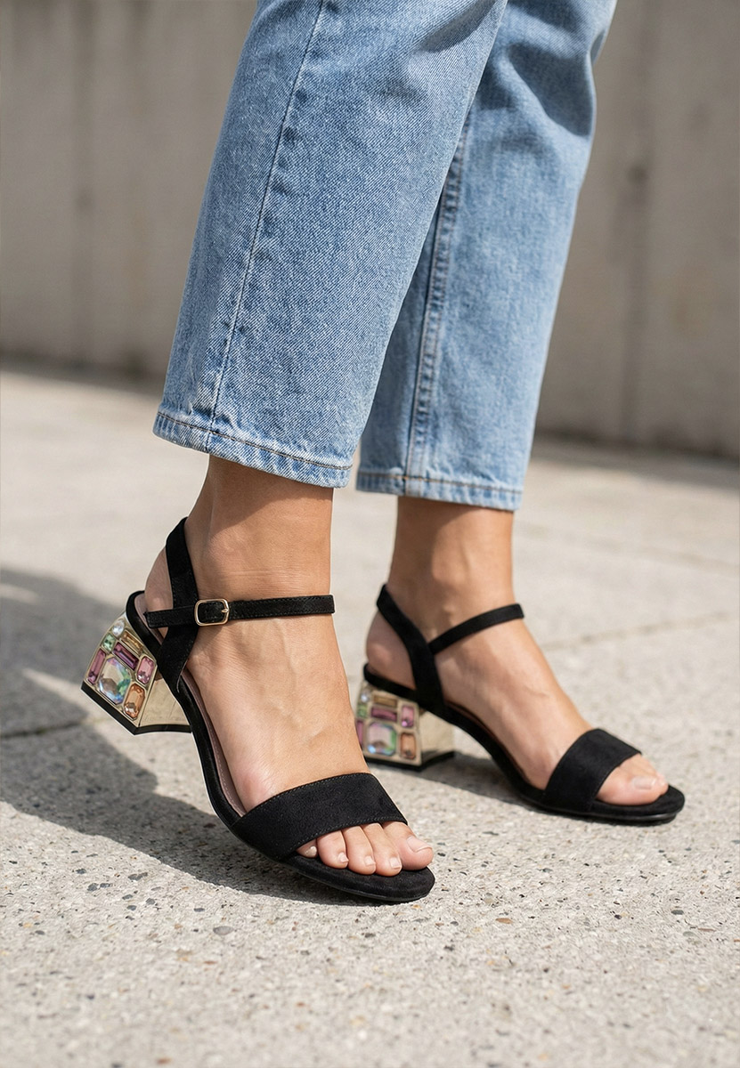 Adreena fekete vastag sarkú szandál 