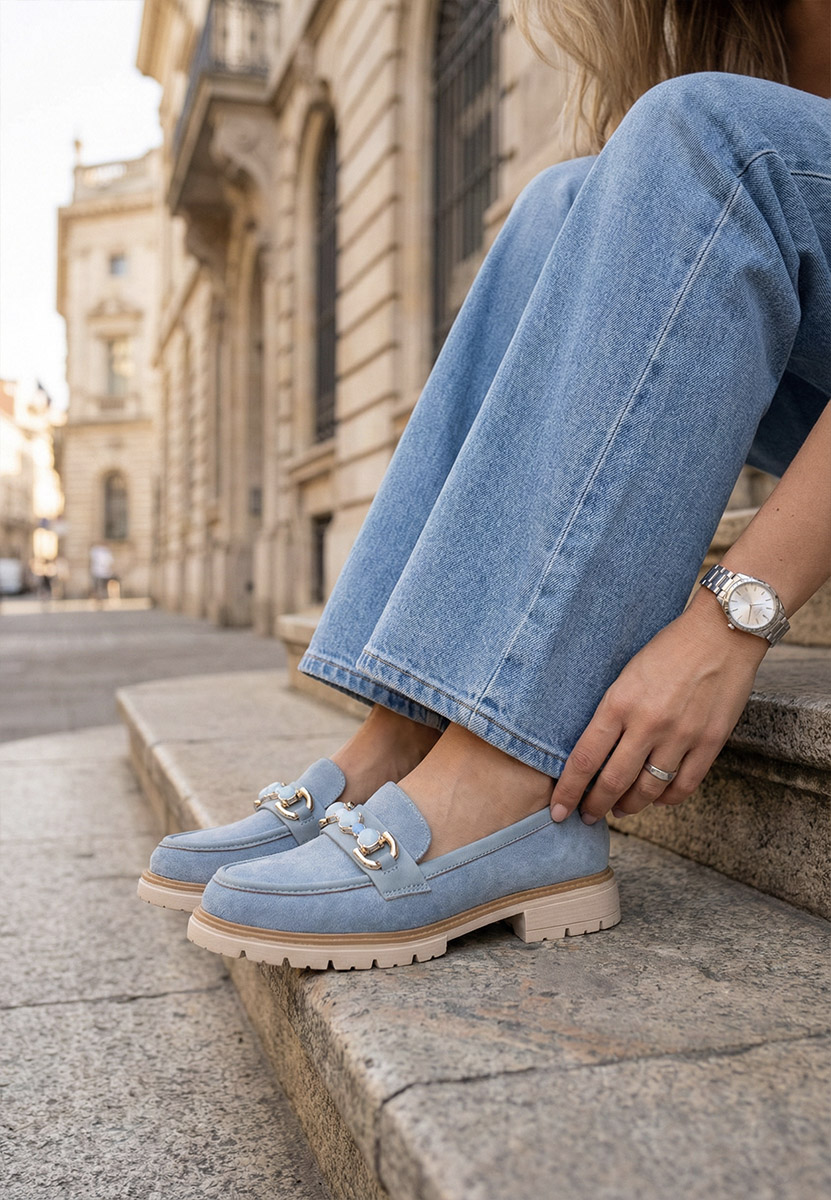 Amberlin kék női mokaszin