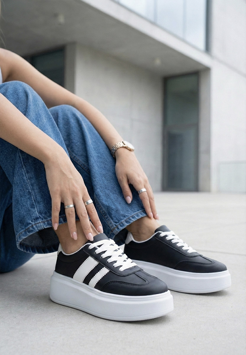 Semana fekete telitalpú platform sneaker
