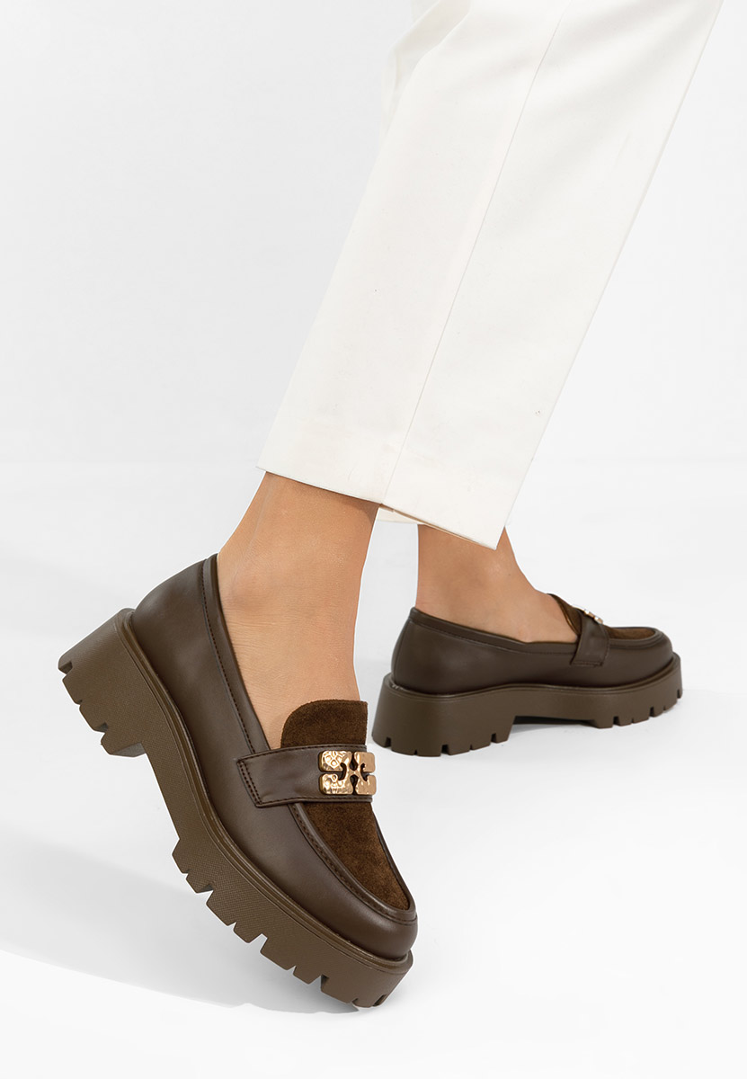 Karamela barna női telitalpú mokaszin