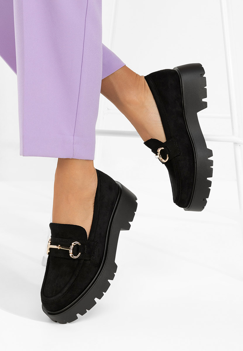 Belvina fekete női telitalpú mokaszin