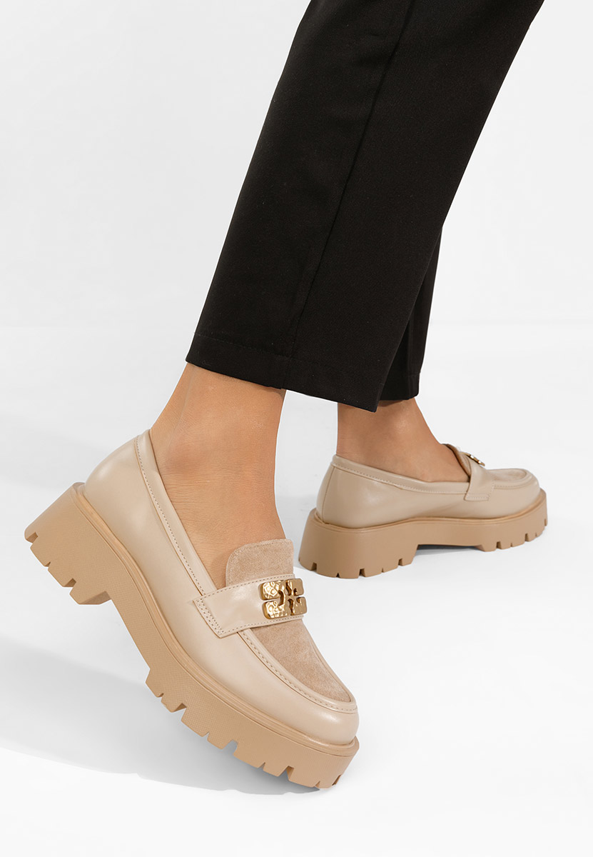 Karamela khaki női telitalpú mokaszin