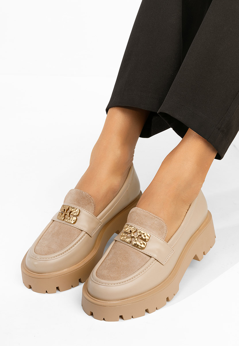 Karamela khaki női telitalpú mokaszin