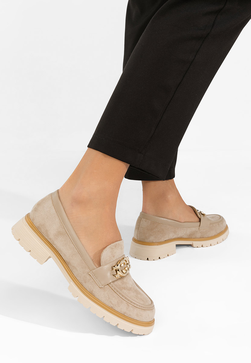 Lenisia khaki női magas talpú mokaszin