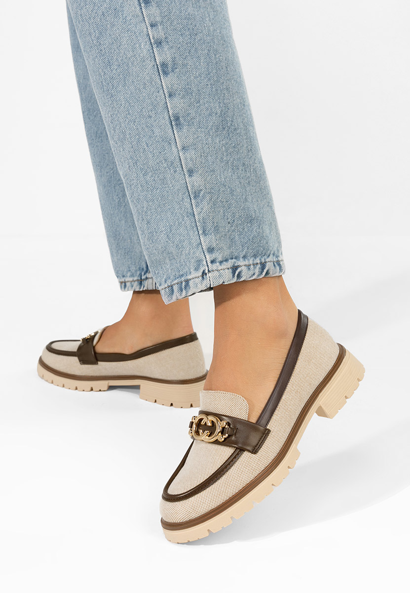 Lenisia bézs női magas talpú mokaszin